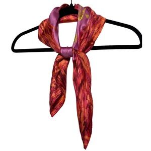Vibrant Floral Silk Scarf Women Pink Orange Purple Abstract Border